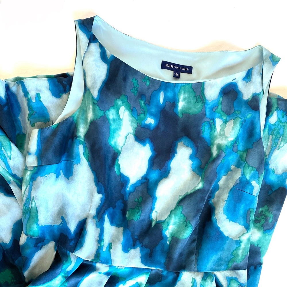 EUC Silk Bubble Hem Dress in Blue and Green by Martin + Osa